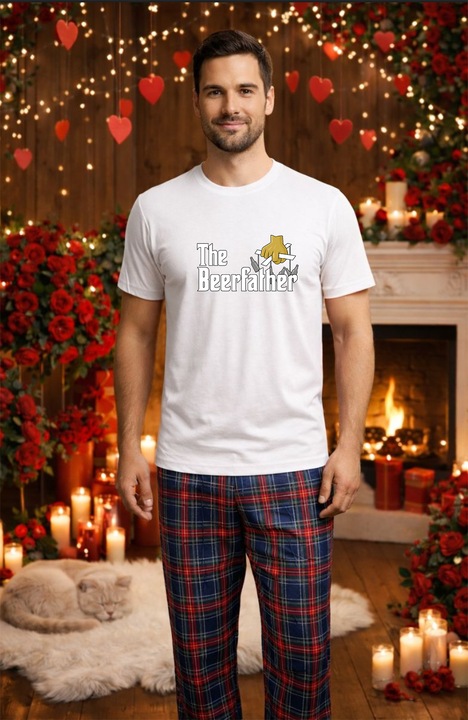 Férfi pamut pizsama szett Valentin-nap, Dragobete kollekció 96257, Fehér