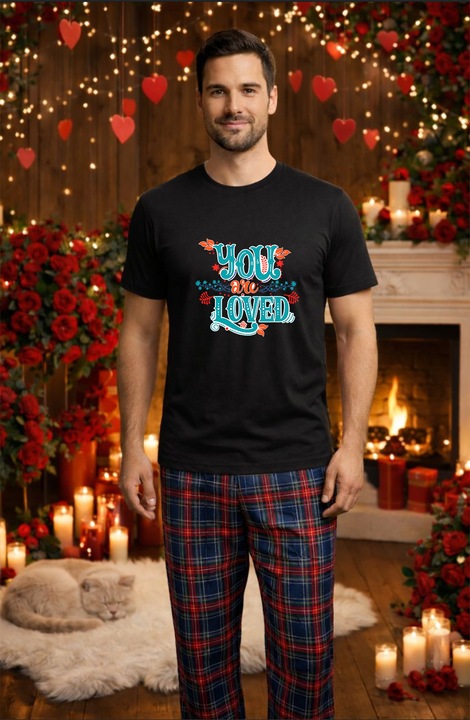 Férfi pamut pizsama szett Valentin-nap, Dragobete kollekció 96060, Fekete