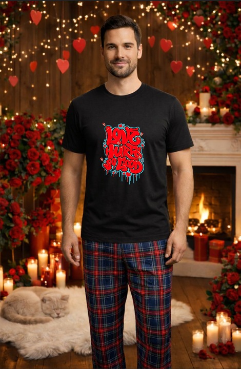 Férfi pamut pizsama szett, Valentin-napi kollekció, Dragobete 96033, Fekete