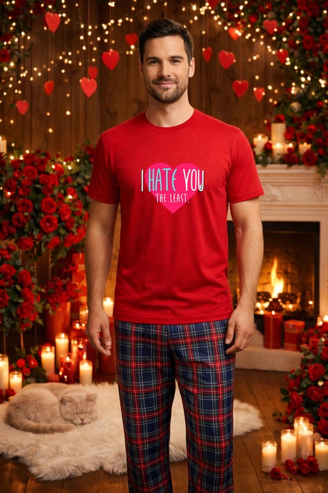 Férfi pamut pizsama szett Valentin-nap, Dragobete kollekció 95999, Piros