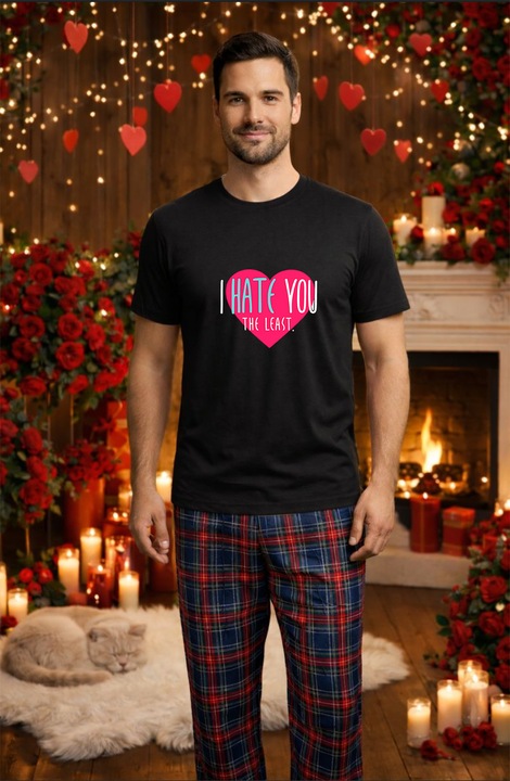 Férfi pamut pizsama szett Valentin-nap, Dragobete kollekció 95999, Fekete