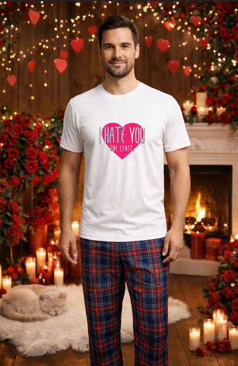 Férfi pamut pizsama szett Valentin-nap, Dragobete kollekció 95999, Fehér