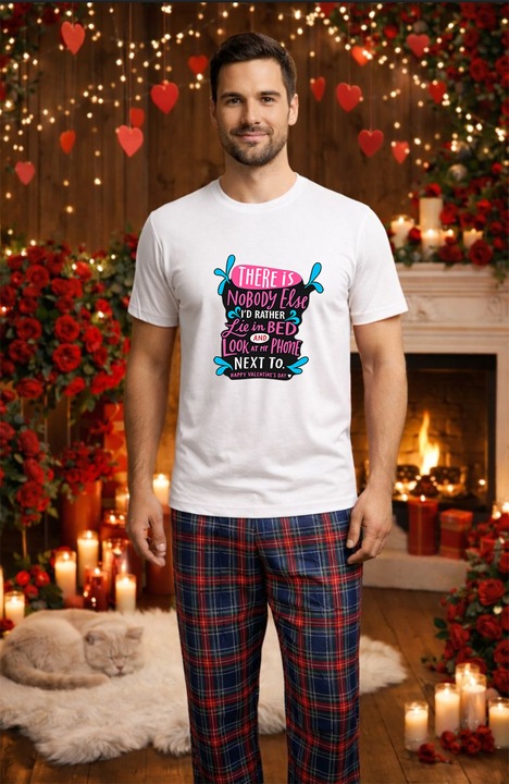 Férfi pamut pizsama szett Valentin-nap, Dragobete kollekció 95939, Fehér