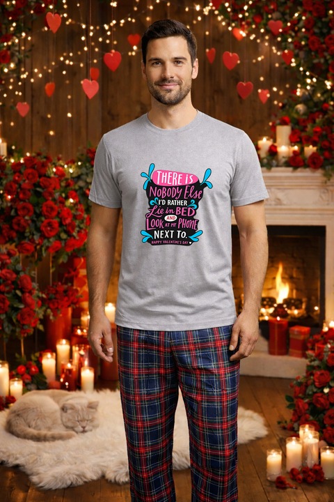 Férfi pamut pizsama szett Valentin-nap, Dragobete kollekció 95939, Szürke