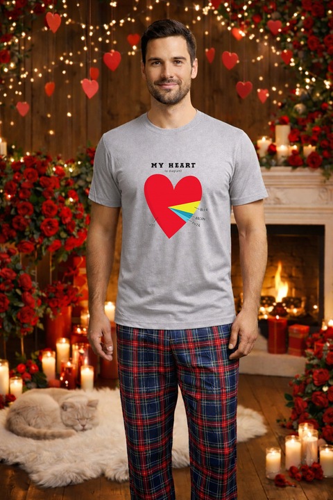 Férfi pamut pizsama szett Valentin-nap, Dragobete kollekció 95914, Szürke