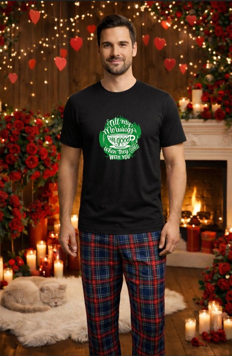 Férfi pamut pizsama szett Valentin-nap, Dragobete kollekció 95908, Fekete