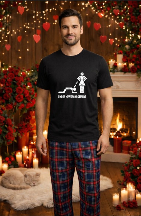 Férfi pamut pizsama szett, Valentin-nap, Dragobete kollekció 95858, Fekete