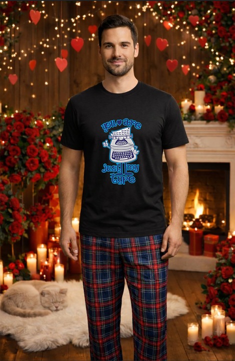 Férfi pamut pizsama szett Valentin-nap, Dragobete kollekció 95834, Fekete