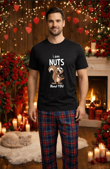 Férfi pamut pizsama szett Valentin-nap, Dragobete kollekció 95819, Fekete