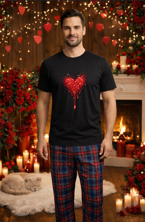 Férfi pamut pizsama szett Valentin-nap, Dragobete kollekció 95790, Fekete