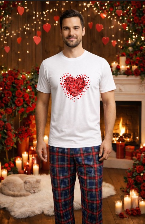Férfi pamut pizsama szett Valentin-nap, Dragobete kollekció 95773, Fehér
