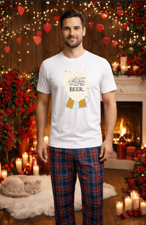 Férfi pamut pizsama szett, Valentin-nap, Dragobete kollekció 96198, Fehér