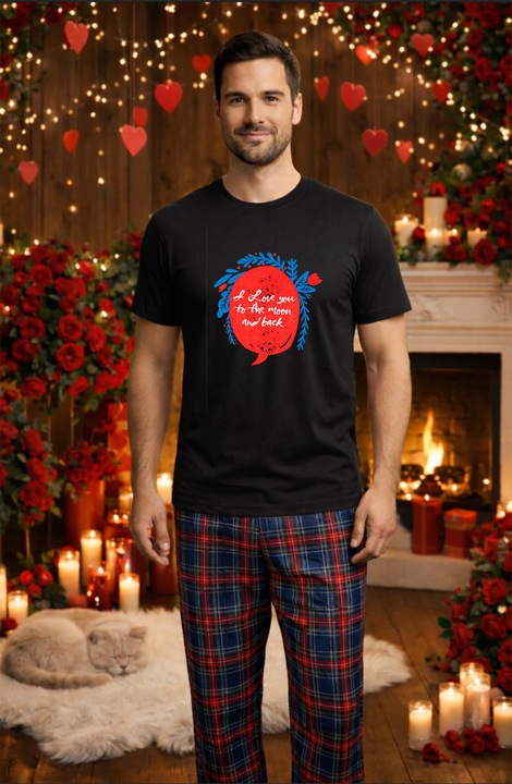 Férfi pamut pizsama szett, Valentin-nap, Dragobete kollekció 96104, Fekete