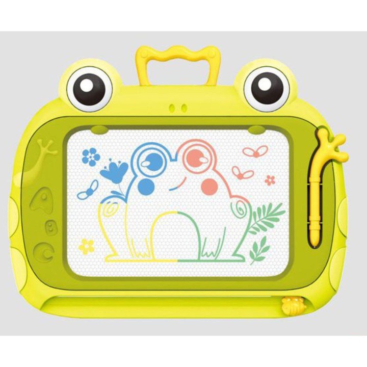 Tabla magnetica pentru desen cu ochi si stilou, verde cu galben, 28×22×4 cm