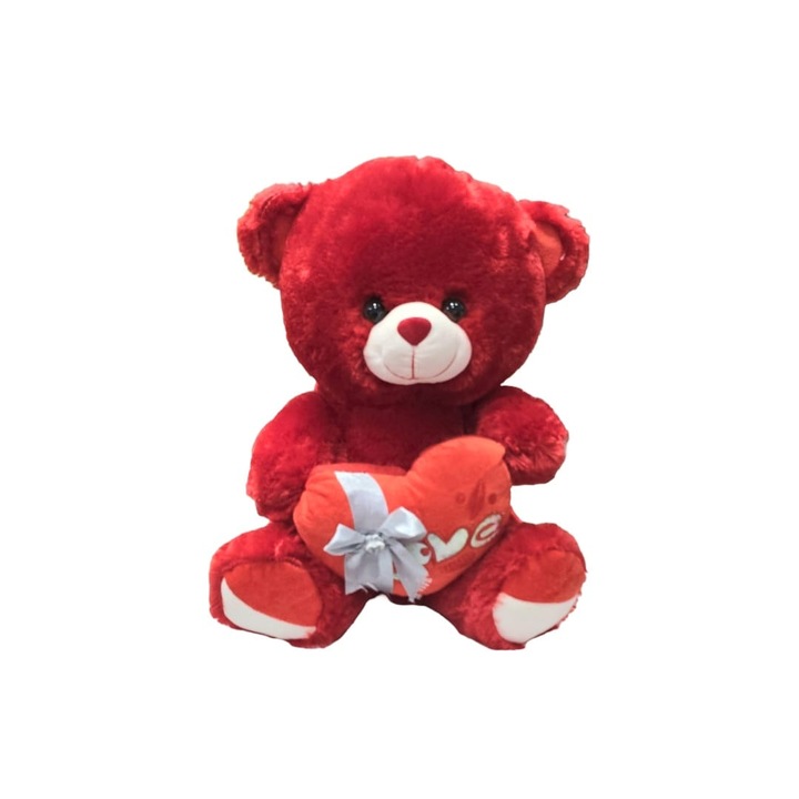 Ursulet de plus, cu mesaj Love, cadou romantic Valentine’s Day, rosu, 45 cm