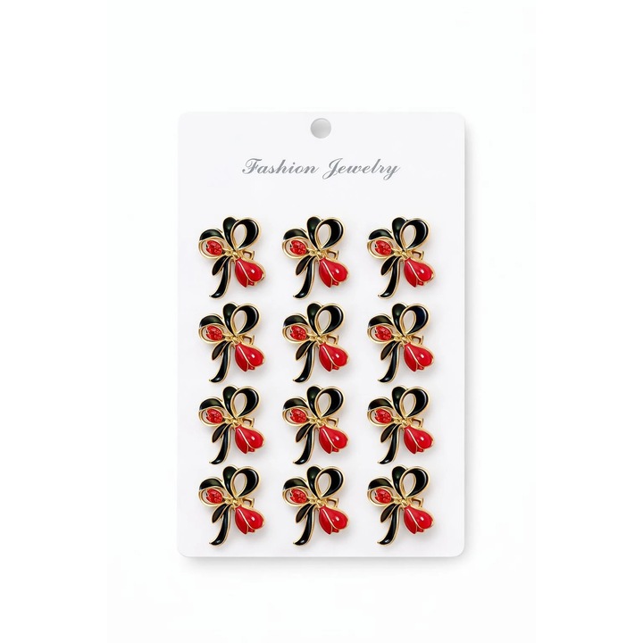 Set 12 brose Martisor pe carton prezentare, 17x10 cm, Cadou 1 Martie, Lalea si trifoi norocos