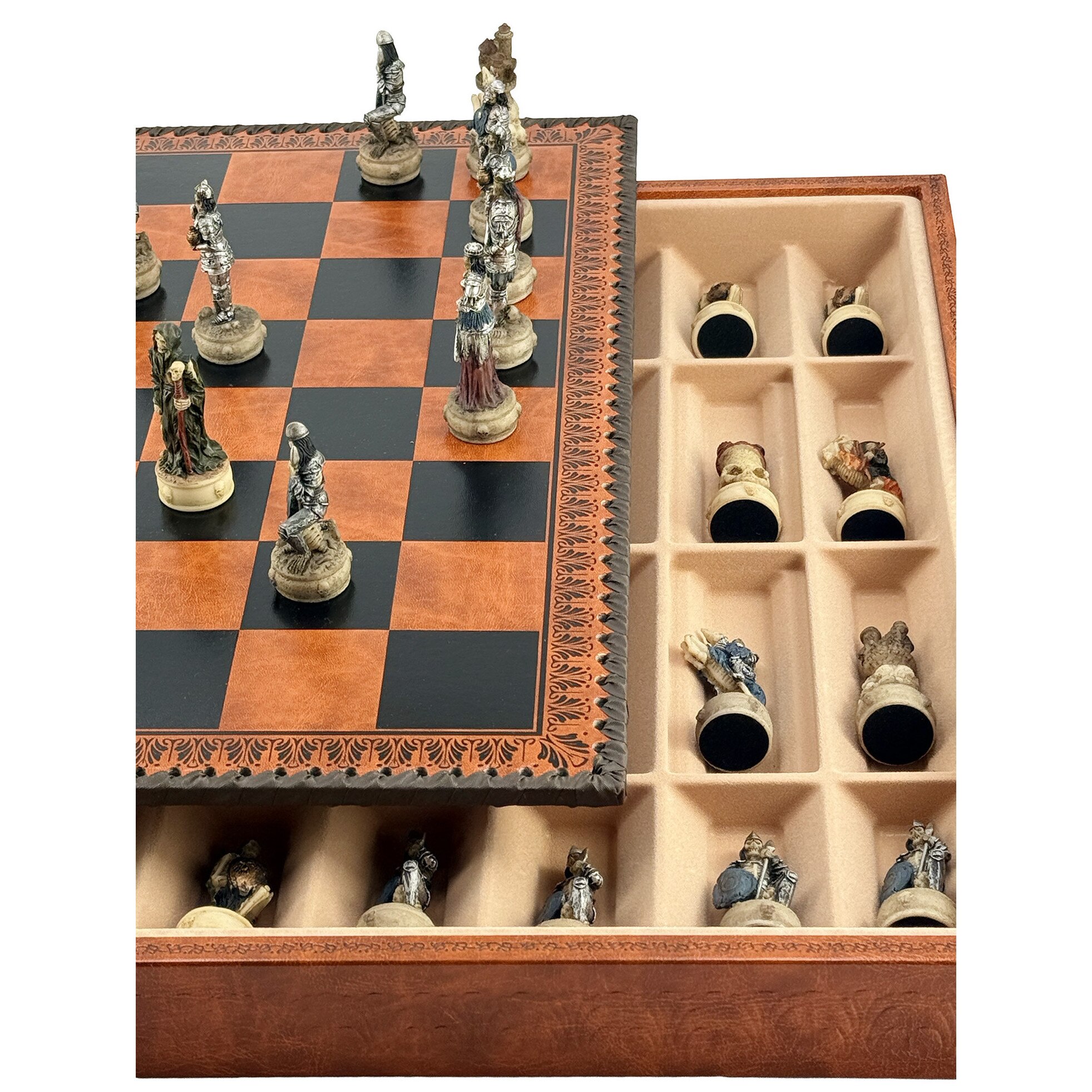 BEMOメタルコレクションZOJE No.1 ALEXANDER THIEMER Set Joc de Sah, Italfama, Figurine Schelet, Piele Ecologica