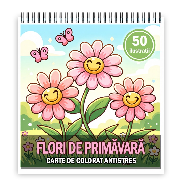 Carte de colorat, 50 de ilustratii Flori de Primavara, 106 pagini, Format: A4, Editura Cadouri Legendare