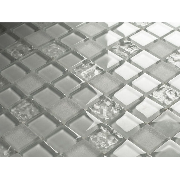 Mozaic din sticla alba „102 mix mat”, mozaic pentru bucatarie si baie alb ca zapada