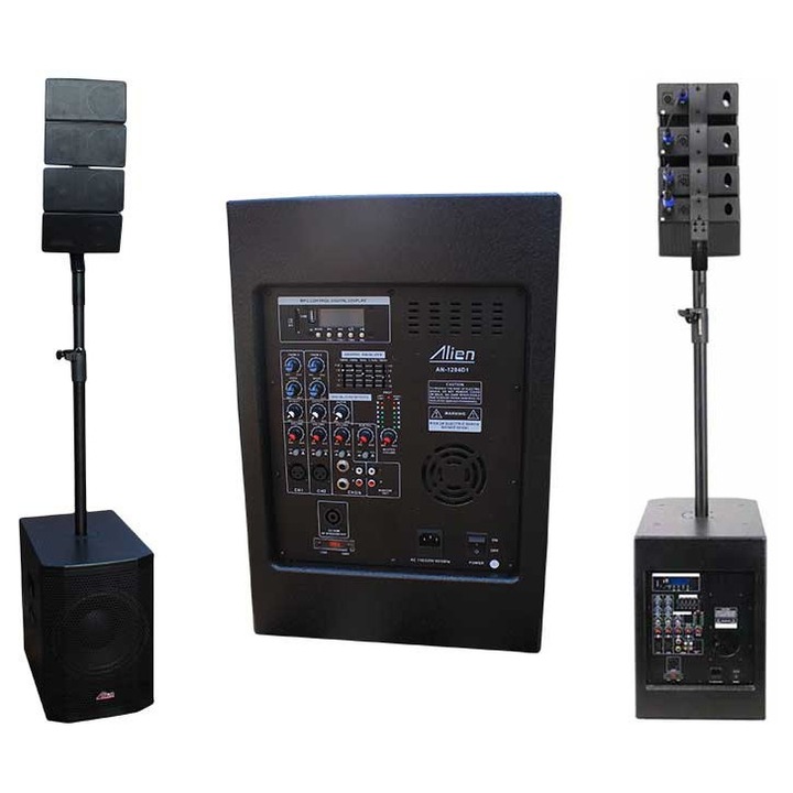 Sistem audio profesional Alien, 700W + 160W, Bluetooth 5.3, USB/SD/BT, pentru evenimente mici, sala sedinte, negru.