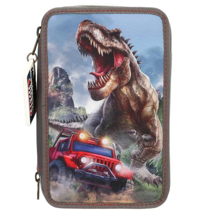Penar Top Model, Dino New World, 3 Compartimente Echipat, Kaki, T-rex, 18 Pixuri