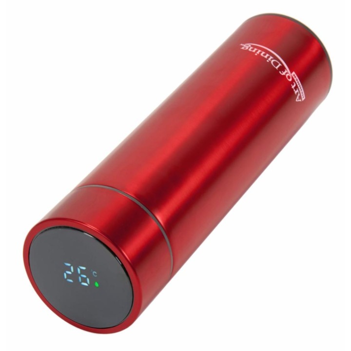 Термос от неръждаема стомана 300 мл, двойни стени, херметичен капак, LED индикатор за температура, включен инфузер, червен цвят