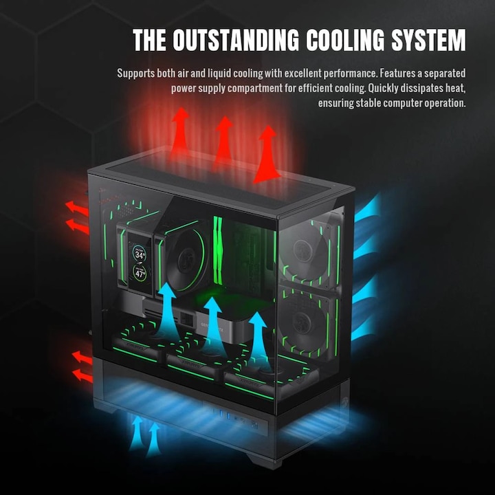 Carcasă PC Gamemax Case EATX - Vista 2 MB - 3 x 120 mm Addressable RGB GM-VISTA-2-MB