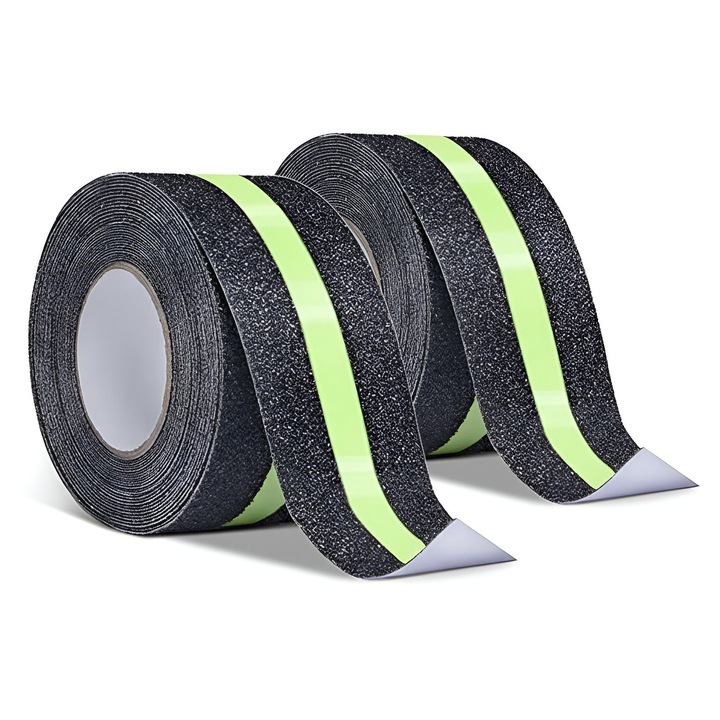 Banda Antiderapanta cu autoadeziv pentru scari, 2 volum, Usurinta in Aplicare si Durabilitate pe Termen Lung, 5cm x 3m, Potrivit pentru scari, trepte, interior si exterior, YQLAFT, Negru