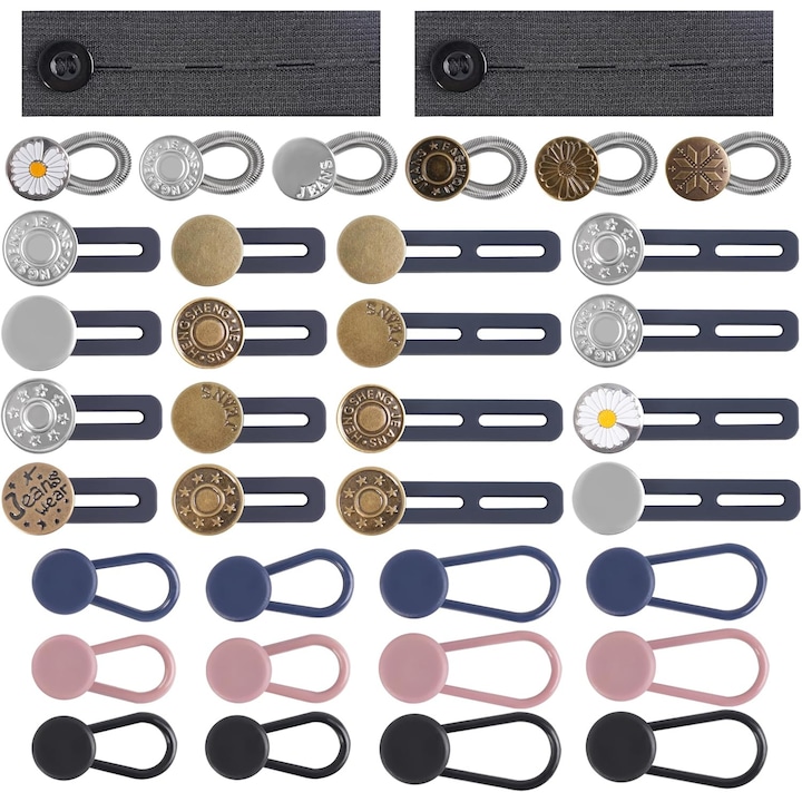 Set 36 bucati prelungitoare de nasturi, sor de utilizat, Amovibil, Nu se deforma usor, Preveniti alergia, Pentru blugilor si pantaloni casual, YQLAFT