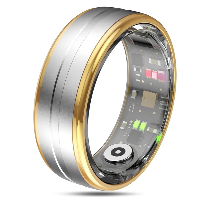 Inel inteligent OUYLAF, Цялостно проследяване на здравето 24/7, проследяване на сън, стъпки, сърдечен ритъм, кислород в кръвта, водоустойчив, Сребристо-златен, 7