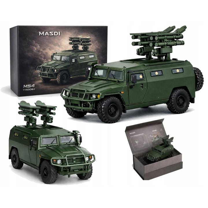 Masinuta metalica GAZ SPM-2 Tiger, 1:64, verde militar, set colectionabil