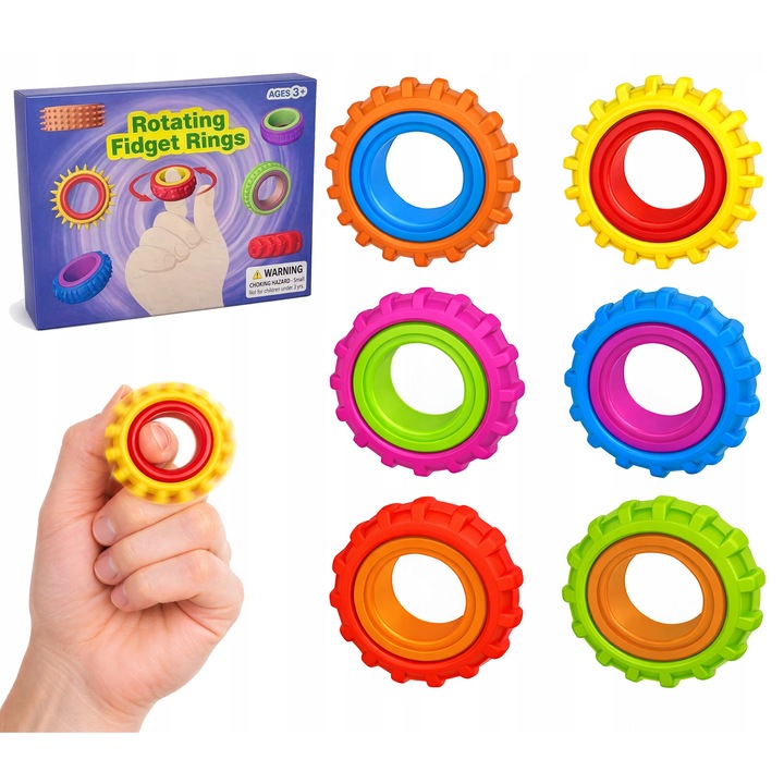 Set 6 Inele Senzoriale Antistres Multicolor din Silicon Durabil, 3.5cm Diametru Exterior, pentru Relaxare, Reducerea Anxietatii, Imbunatatirea Concentrarii la Copii si Adulti, Suport Eficient ADHD, Autism, Ideal Birou, Scoala si Terapie