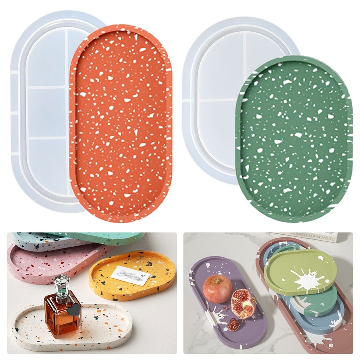 Set 2 Piese Matrite Ovala din Silicon pentru Rasina, Alb, 19.5x11x1.5cm