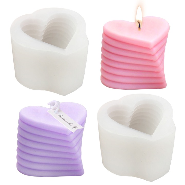 Set 2 Matrite Silicon Inima, 7x5cm, pentru Fabricarea Lumanarilor si Sapunurilor, Alb