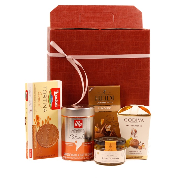 Pachet Cadou Premium – Praline Godiva, Cafea Illy, Napolitana Loacker, Ciocolta Heidi & Masline Manzanilla