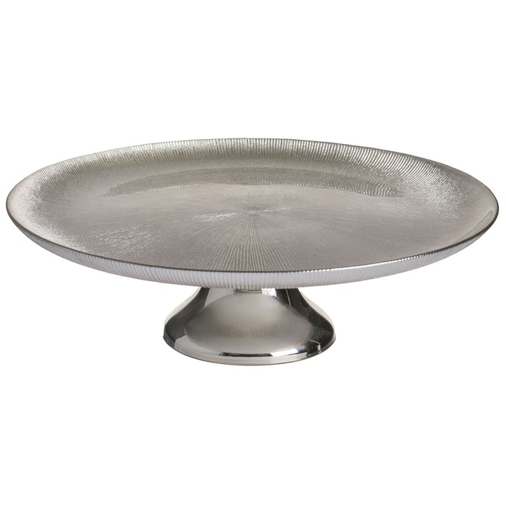 Platou decorativ din sticla, cu picior, sampanie, 32.5x10cm