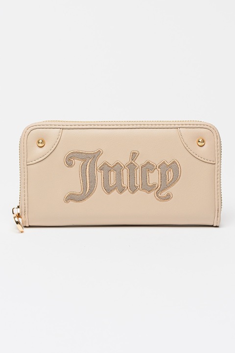 Juicy Couture, Portofel cu fermoar si logo Candy, Bej nisip