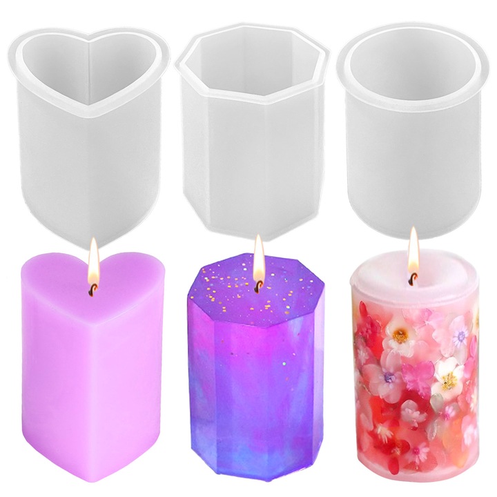 Forme cilindrice din silicon, inima din silicon, set 3 buc, 7.1cmx5.9cmx5.9cm