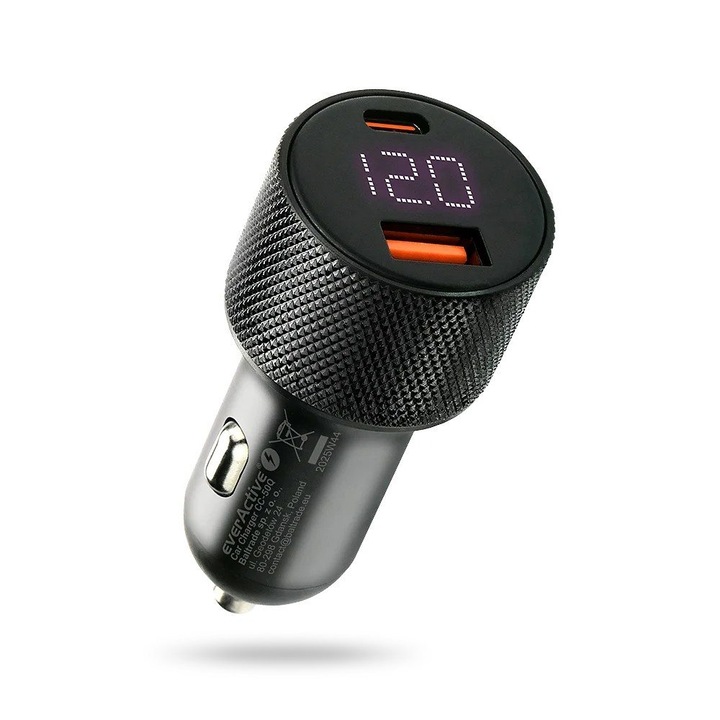 everActive CC-50Q autós töltő, USB QC3.0, USB-C PD 75W, fekete