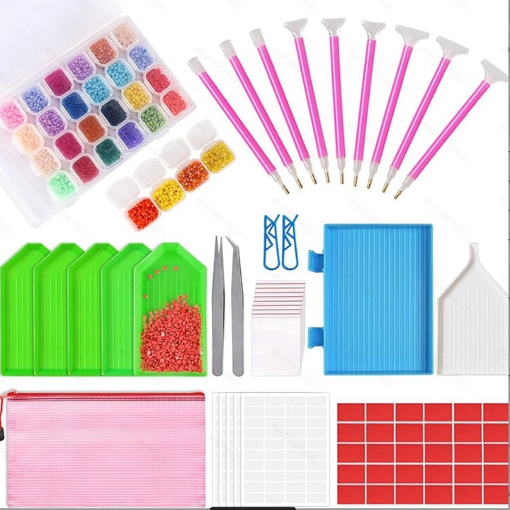 Set organizator si accesorii pentru pictura cu diamante ZOUN, 117 piese, multicolor, compact