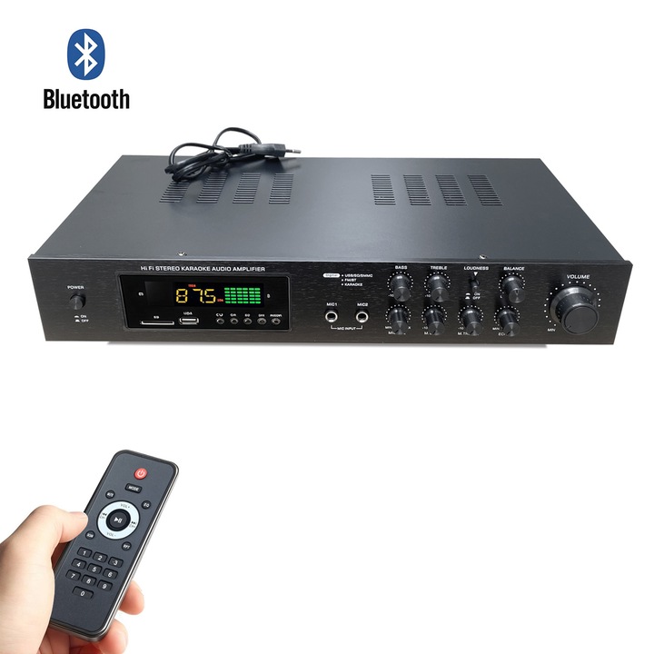 Amplificator Audio AV 5.1 Canale 600W, Bluetooth 5.0, USB/SD/FM Radio, Karaoke cu 2 Intrari Microfon, Telecomanda, pentru Home Cinema si Petreceri – Model AV-628BT (220-230V)