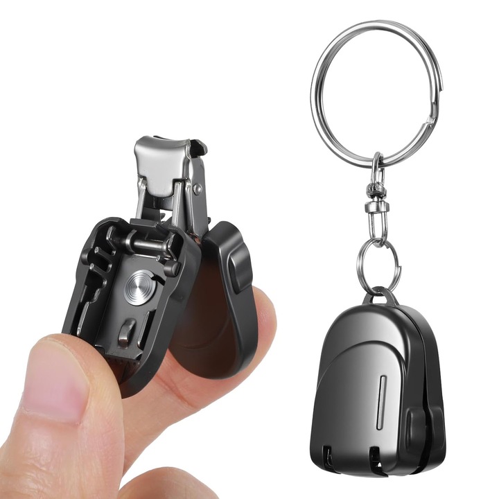 Cleste de Unghii Pliabil din Otel Inoxidabil, Mini si Portabil, cu Inel Metalic pentru Chei – Design Subtire si Rezistent, pentru Calatorii, Acasa si Birou – Culoare Neagra (3,2 x 2 x 1,4 cm, 32g)