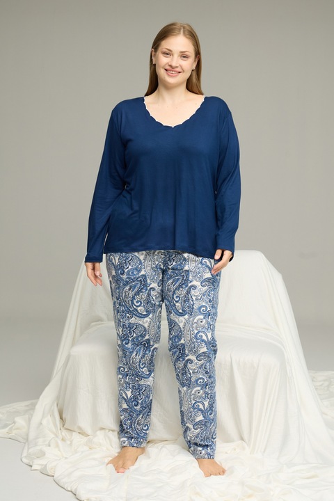 Pijama dama, Sexen, Plus Size, confortabila, imprimeu tribal, Albastru