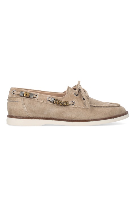 Pinko, Mocasini din piele intoarsa cu logo Grace, Maro taupe deschis