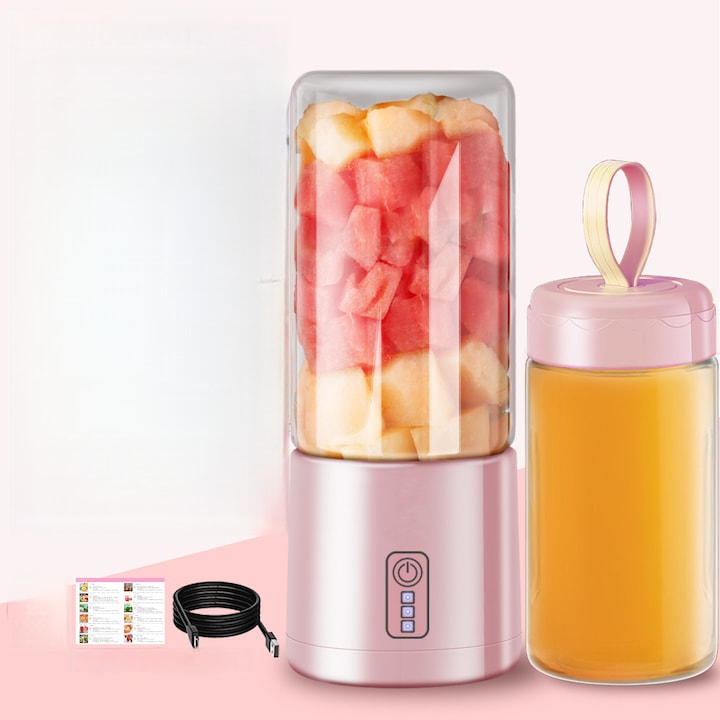 Преносим блендер 400ml с 10 мощни остриета, USB презареждащ се миксер, идеален за смутита, лед и бебешка храна, включва пипета и четка за почистване