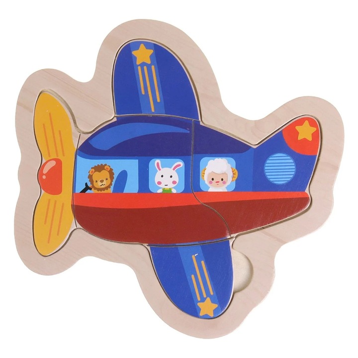 Puzzle din Lemn Avion (4 piese) 15x15cm