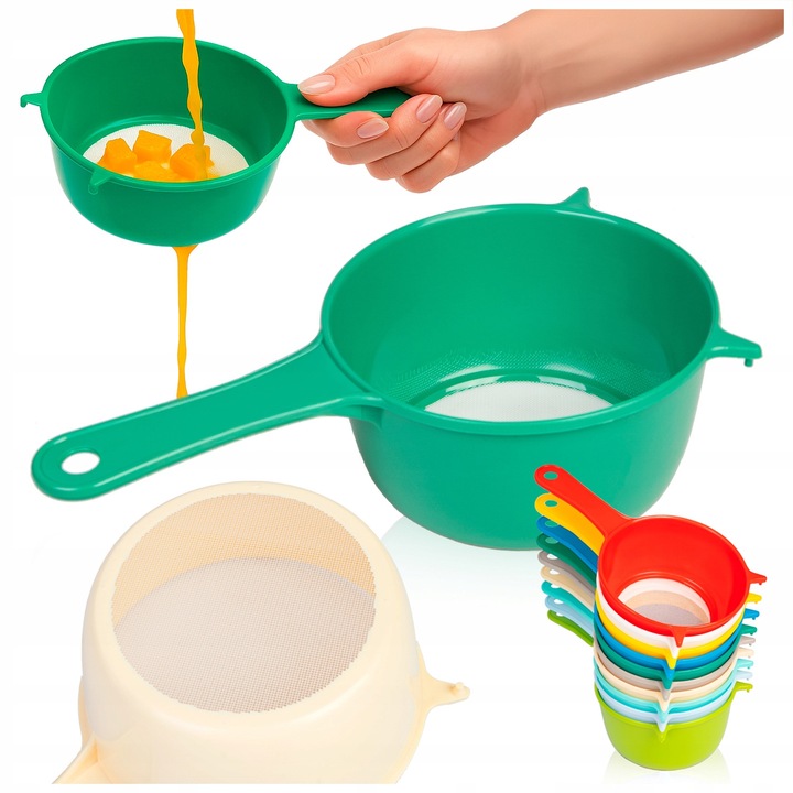 Sita De Bucatarie, SuperButelki, Usoara Si Practica, Constructie Din Plastic Rezistent, Plasa Fina De 1 mm, Maner Practic Cu Orificiu Pentru Suspendare, 14 cm, Multicolor