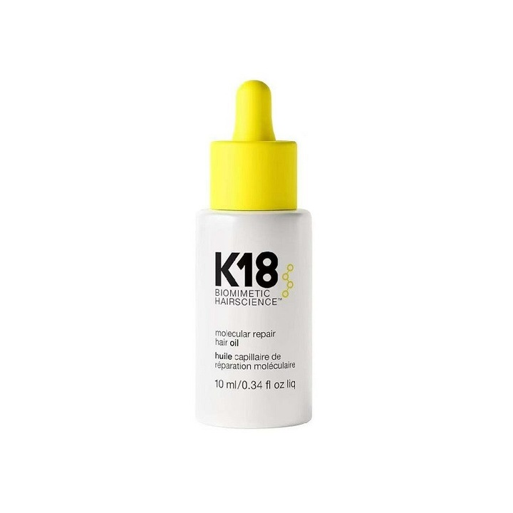 Ulei de Par, K18 pentru Reparare Moleculara, 10 ml, Tratament Concentrat Profesional, pentru Par Deteriorat, Vopsit sau Blondat, Textura Usoara Fara Greutate, Reda Sanatatea, Stralucire si Elasticitate, Ulei de Intarire si Protectie Termica