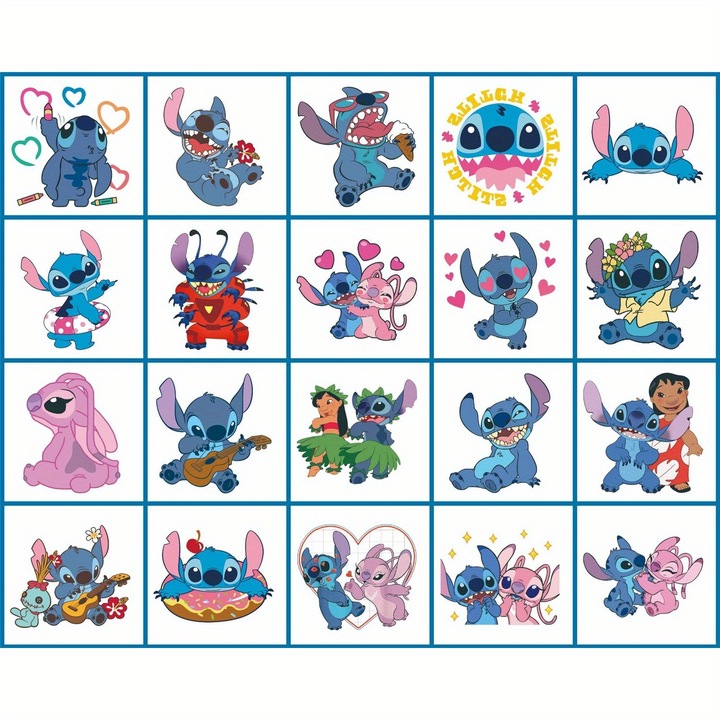 40 db Disney Stitch ideiglenes tetoválás szett, vízálló, többszínű, 5x5cm