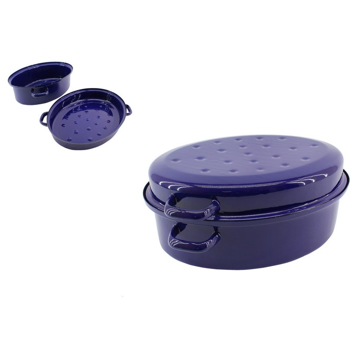 Vas oval emailat, Enger, Cu Capac 38cm 7.5 Litri